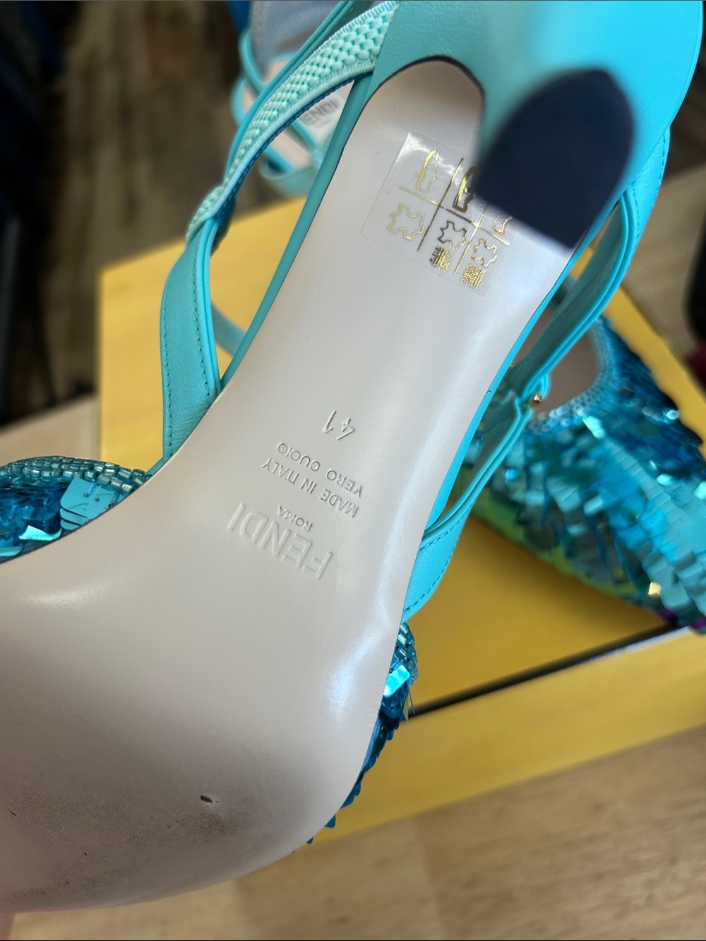 Fendi Turquoise Sequin Slingback Pointed-Toe Heels size 41 US 10 - Picture 5 of 6